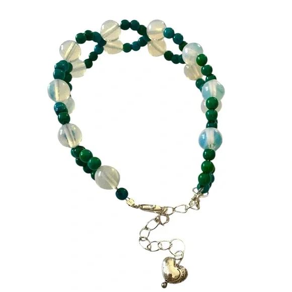 Opalite and Crysocolla Hand Beaded Bracelet with Adjustable Sizing Closure. - Picture 6 of 9